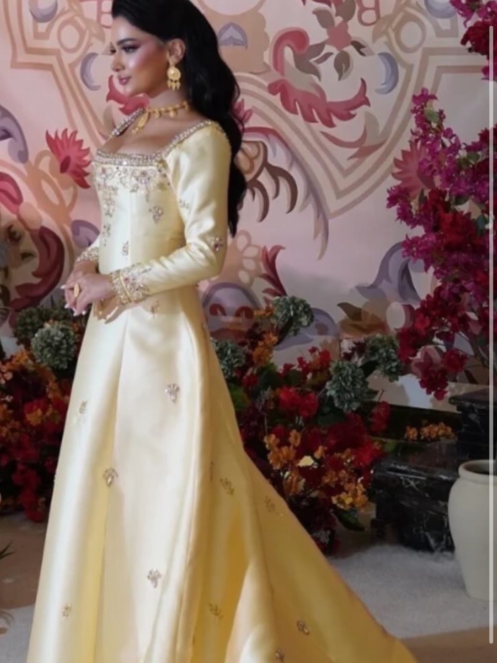 Elegant Yellow Embellished Women's Gown